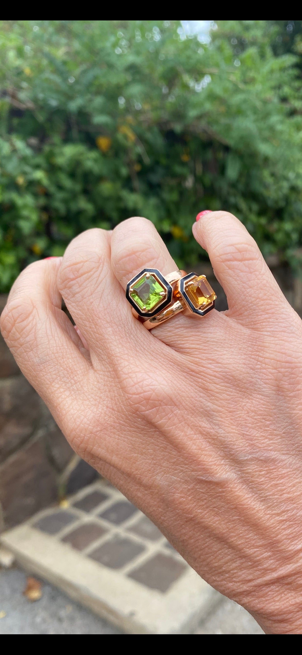 Cushion cut store peridot ring