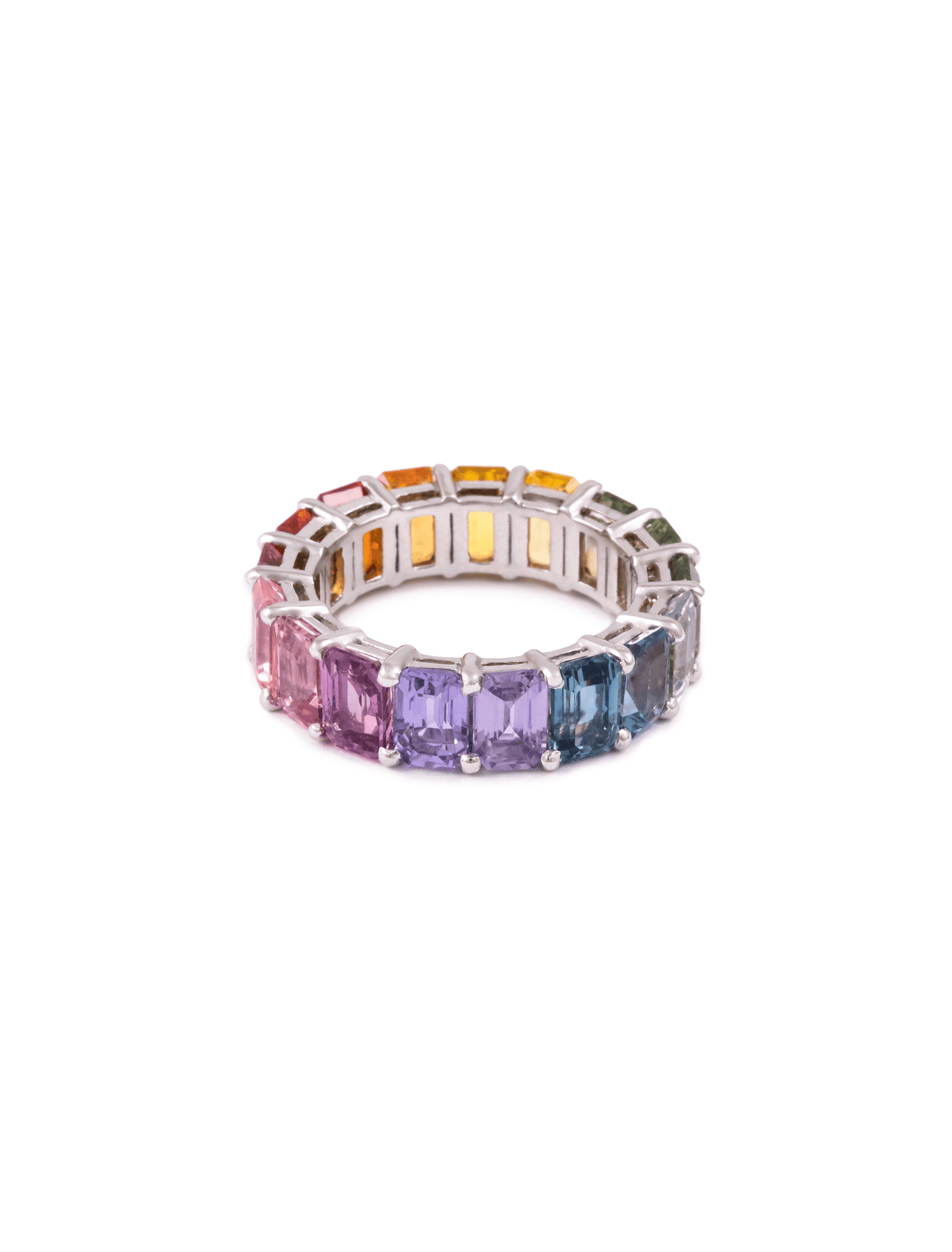 Emerald Cut Sapphire Eternity Rainbow Ring